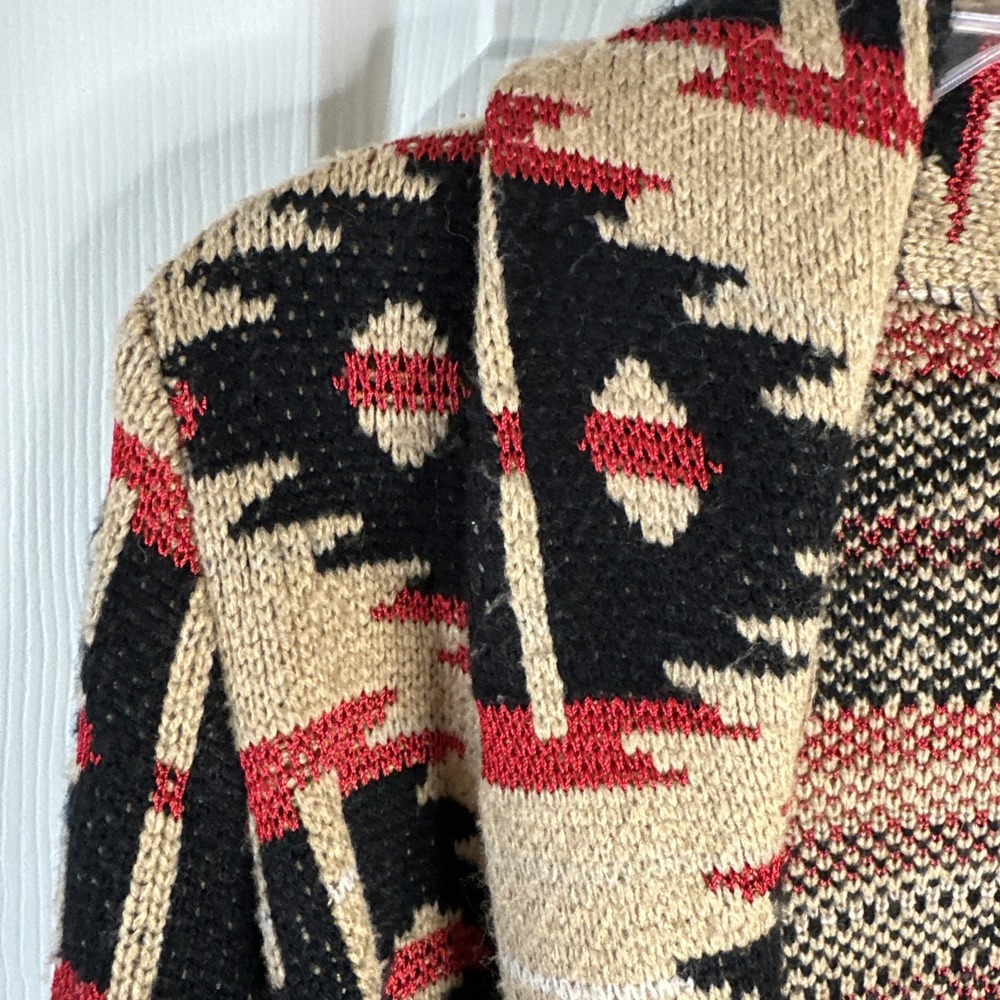 Jones New York Signature Southwestern Tan Red & Black Sweater Coat Women - Picture 4 of 7